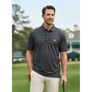 Masters Performance Golf Polo Shirt Men's L Black Grey Windowpane Logo Athletic